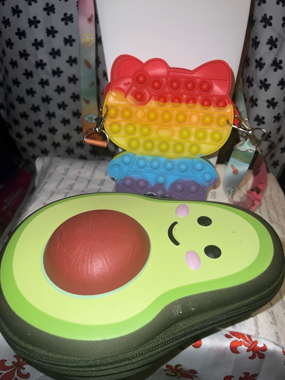 Kids Rainbow Pop-It Shoulder Bag with Green Avocado Pencil Case